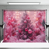 Aperturee - Aperturee Pink Lighted Xmas Tree Bells Christmas Vibe Backdrop
